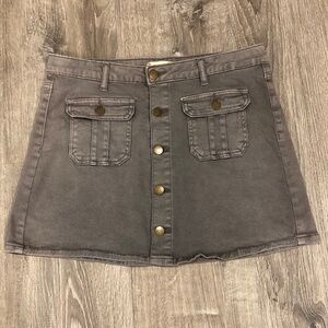 Altar’d State Gray Button-Front Utility Mini Skirt | Size Small